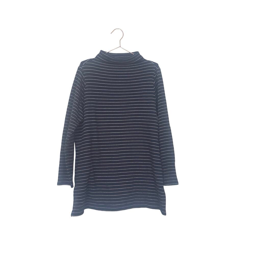 J Jill wearever collection blue white knit mock neck striped size large